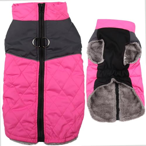 JoyDaog Manteau Chaud en Polaire pour Petits Chiens, Veste imperméable avec Anneaux en D, pour Les hivers froids, Rose, Taille S