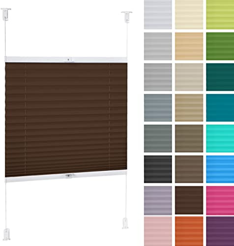 DECOOR Plissee ohne Bohren 110cm x 100cm Faltrollo Rollo für Fenster und Tür Nicht-invasive Fensterjalousien guter Sichtschutz und Sonnenschutz Breite der Überlappung 2 cm Dunkelbraun