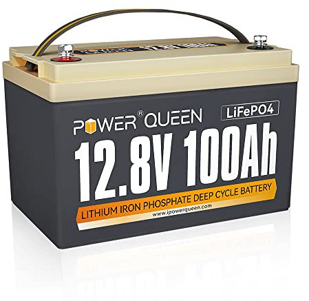 Power Queen 12V 100Ah LiFePO4 Batterie, 100A BMS, 15000+ Zyklen Lithium Eisen Phosphat Batterie, 10 Jahre Lebensdauer, Unterstützung in Serie/Parallel, Perfekt für Wohnwagen, Camping, Marine