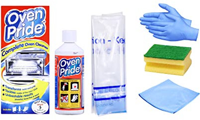 Oven Cleaner Cleaning Set - Oven Pride Complete Cleaning Set Includes - Oven Cleaning Bag For Racks, Pairs Of Gloves, Microfiber Cloth, Scouring sponge,Overni ght Degreaser