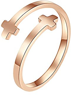 PAURO Unisex Edelstahl Kreative Öffnung Verstellbarer Ring mit einfachem Kreuz Roségold Größe 62 (19.7)