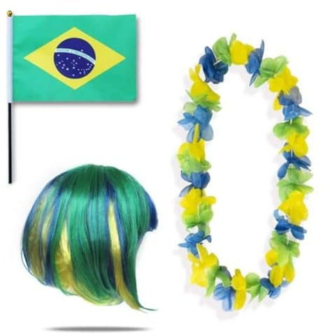 Sonia Originelli Fan-Set Brasilien Fan-Set 4 Bob - Brasilianische Fanartikel EM WM Fußball Party Karneval