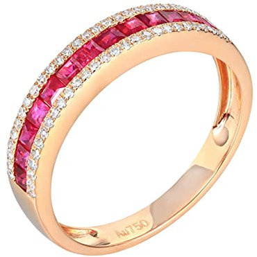 Bishilin Trauringe 750 Bicolor, Frauen Ringe Bandring mit 0.68ct Rubin Verlobungsring Rosegold mit Diamant Eheringe Nickelfrei Gr.62 (19.7)
