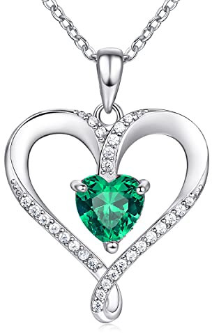 AM ANNIS MUNN 18K White Gold Infinity Heart Necklace, Birthstone Necklace for Women Filled 925 Sterling Silver, Diamond Jewelry for Womens Christmas Gifts for Women Wife
