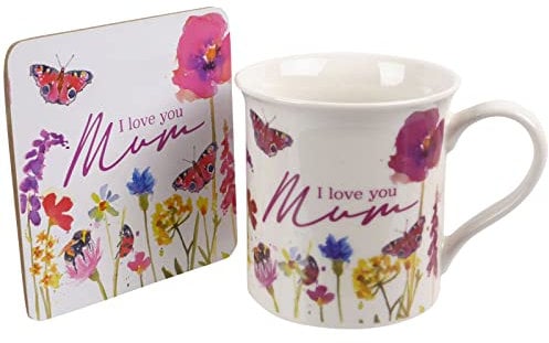 250ML I Love You Mum Floral Ceramic Tea White Mug Coaster Mothers Day Present