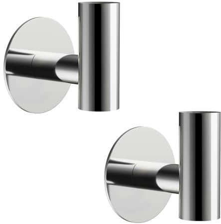 YUET 2 Pcs Bathroom Towel Hook Self Adhesive,Stick on Metal Coat Hooks Robe Hook SUS 304 Stainless Steel Heavy Duty Door Hanger Clothes Closet Holder No Drill for Bathroom Hotel Polished Chrome