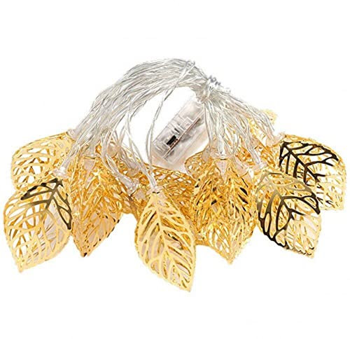 Hrippy Gold Leaves Led String Light Set 1.5m Copper Wire Battery Operated Fairy Lights for Indoor Outdoor Home Bar Party Decorations