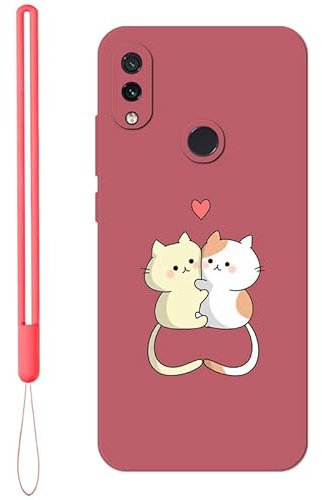 KARTXITAI Funda Case Compatible con Xiaomi Redmi Note 7/Note 7 Pro Carcasa con Protección de Cámara,Suave TPU Dibujos Aesthetic,Mate Cubierta Movil Gato,Abrazo,Amor Protector Cover-Rojo