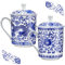 Dandat 2 Pieces China Porcelain Tea Cup with Lid Convenient Travel Coffee Cup Kung Fu Personal Bone China Mugs Ceramic Tea Cup with Loose Leaf Tea Brewing System for Home Office Kitchen