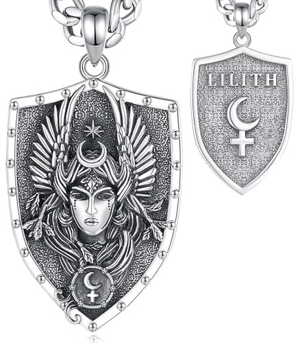 INFUSEU Collier De Lilith, Sigile De Lilith En Argent 925 Boucliers Lilith Figures Bijoux Païens Amulette Bouclier Pendentif Sorcière Protection Rune Bijoux Wiccan pour Femmes