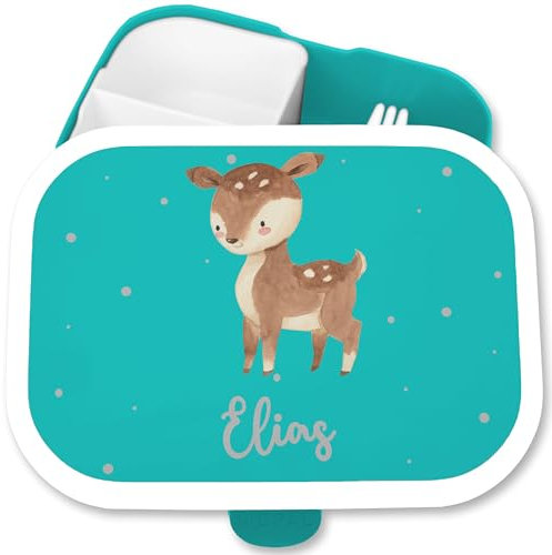 Brotdose Kinder Campus für Mepal - Süßes Rehkitz Reh - 750 ml - Türkis - kindergarten vesperdose personalisierte brotdosen rehlein individualisierbare lunchbox fächern kita start rehe tiere