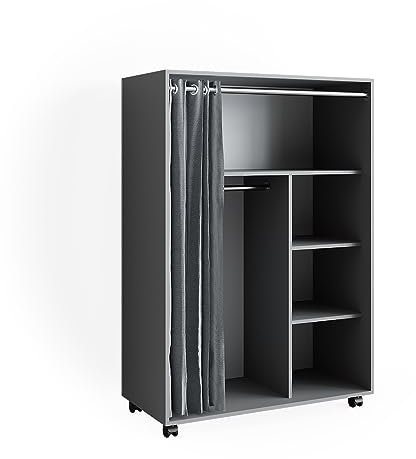 Vicco Kleiderschrank Doros, Flügeltürenschrank, Grau, 100 x 146.6 cm mit Rollen