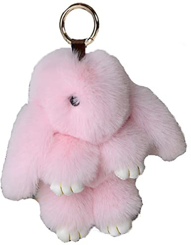 Xsclpomddy Adorable porte-clés lapin en peluche - Porte-clés pompon - Pendentif de sac à main - Clé de voiture, rose clair, 15cm