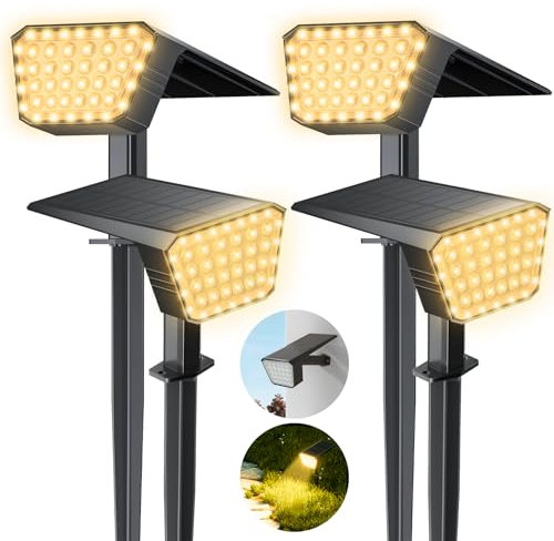 FIFlying Solarlampen für Außen Garten, 4 Stück 2800K Warmweiß Solarstrahler, Solarleuchte mit IP67 Wasserdicht, 3 Beleuchtungsmodi, für Außen, Garten, Rasen, Anlage, Statue, Hof, Wege