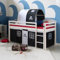 Homestyle4u Kinderhochbett Pirat weiß schwarz 90 x 200 cm Holz Kinderbett mit Leiter Tunnel Lattenrost