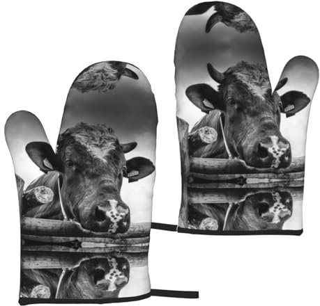 Lot de 2 gants isolants pour clôture en bois de vache - Gants de four à micro-ondes pour barbecue et pâtisserie
