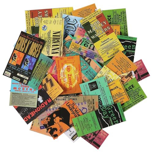 43stk Rock Band Aufkleber,Concert tickets,Wasserfeste Vinyl Stickers für DIY Dekoration, Graffiti Style Decals für Motorräder Laptop Fahrrad Skateboard Snowboard Gepäck Aufkleber MacBook iPad