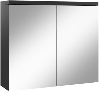 Badezimmer Spiegelschrank Toledo 80cm Schwarz – Stauraum Unterschrank Möbel Zwei Türen Badschrank