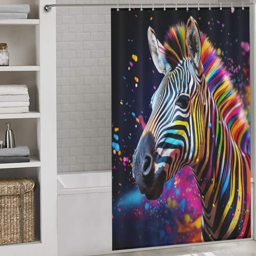 PAZZK Zebra Duschvorhang, Duschvorhang Wasserdicht, Mit 12 Haken, Duschvorhang, Badewanne, 55x72Inch（140x183cm）