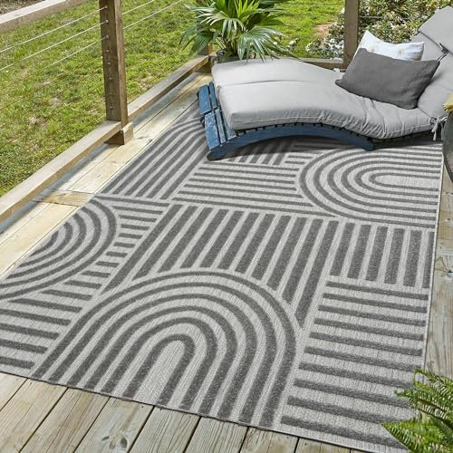 SANAT Berlin Outdoor Teppich Wetterfest - Teppich für den Innen- und Außenbereich - Balkon Teppich Wasserabweisend - Teppiche für Terrasse, Garten, Küche, Bad oder Wohnzimmer - Grau, 160 x 230 cm