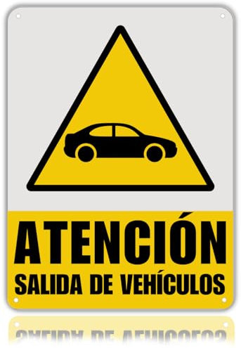 LEIASA Cartel Salida Vehículos - 21x28 cm - Aluminio - Reflectante - Grosor 0.8 mm - Señal Salida Vehículos - Impresión UV - Resistente Exterior
