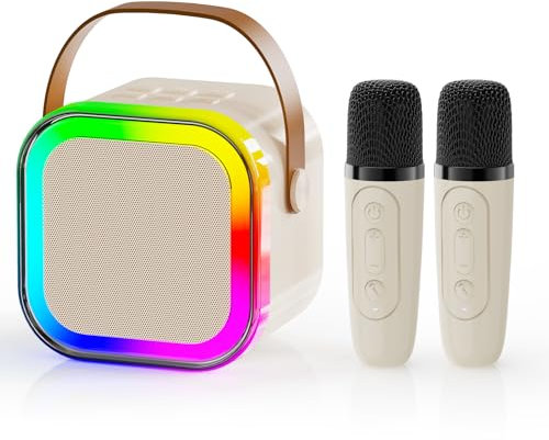 JYX Cassa Karaoke per bambini adulti, Mini altoparlante Karaoke Bluetooth con 2 microfono senza fili e luce LED, giocattoli per bambini ragazze ragazzi, compleanno, famiglia, festa a casa