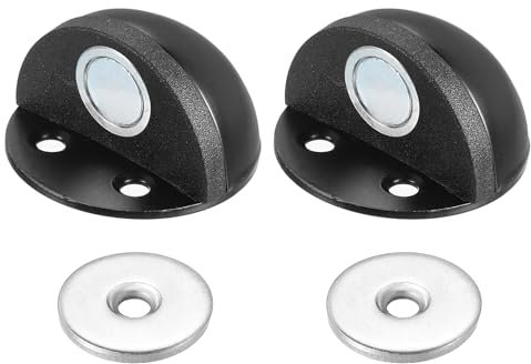PATIKIL No Drilling Magnet Door Stop, 2 Pack Dome Shaped Floor Mount Door Stopper Self Adhesive Wall Protector Catch Door Holder for Home Office Bedroom Keep Door Open, Black
