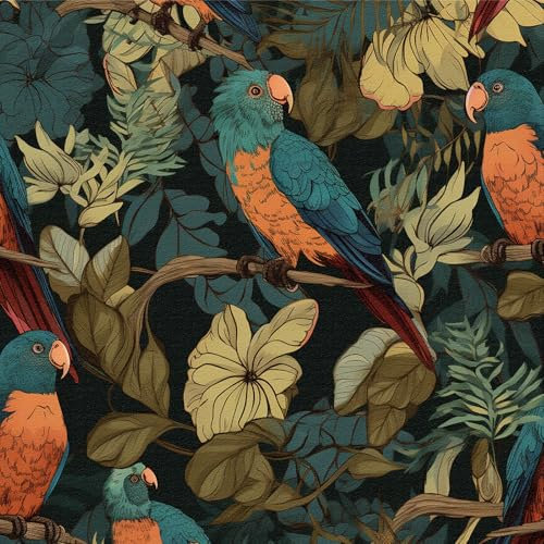 ICYEHAO Papier Peint Adhesif Oiseau et Fleur,44 x 300cm Papier Peint Vert Floral Feuille Botanique Papier Adhesif Mural Jungle Papier Autocollant pour Meuble,Chambre,Salon,Salle de Bain,Toilette