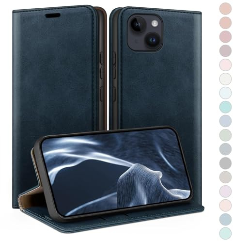 HUOUH for iPhone 14 6.1 Wallet case with RFID Blocking PU Leather,Flip Folio Book covers,Credit Card Holder Shockproof Phone case Women Men for Apple 14 case Dark Blue
