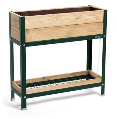 MI HUERTO URBAN Jardinera Elevada Madera con Bandeja Recoge Aguas | Estructura Metálica | Mesa Cultivar Plantas Terraza Jardín Balcón Exterior | Verde | HUERTO Alto - 90x30x90 cm