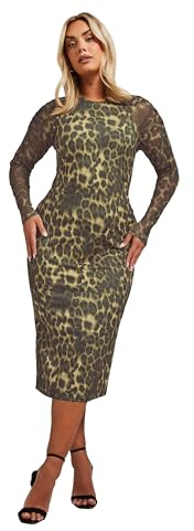 Yours Limited Collection Curve Leopard Print Ruched Sleeve Midi Dress - Women's - Plus Size Curve