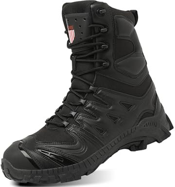 5.AA B525 Stivali da combattimento militari e tattici da uomo Stringate Casual Scarpe da caccia da trekking all'aria aperta Addestramento della polizia Stivaletti nero 42 EU