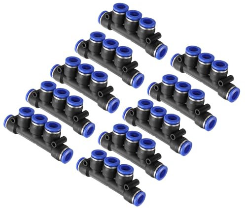 sourcing map 10 raccordi in linea per collettore da 8 mm, diametro esterno 5 vie, in plastica, pneumatici, per collegare raccordi per tubi, connettori a sgancio rapido