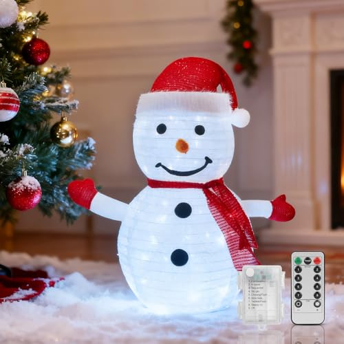 Aigostar Schneemann-Weihnachtsdekolichter mit Batteriebox, mit Fernbedienung, Kaltweiß, 70cm, 8 Lichtmodi, 50 LEDs, Klappbare, Timer, IP44 für Innen und Außen, Winterdekoration