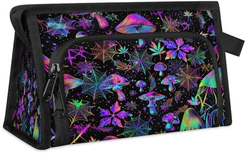 Trousse de maquillage de voyage pour homme et femme, champignons, toiles d'araignée, feuilles, trousse de toilette, trousse de douche, organisateur, couleur, L, Organiseur de sac