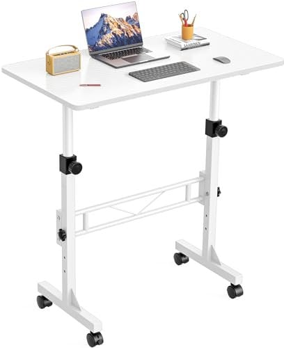HOMIDEC Height Adjustable Standing Desk, 80x40cm Mobile Small Desk, Portable Home Office Computer Desks with Wheels, Modern Simple Style Desks for Bedroom, Living Room, Office, White