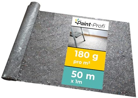 Paint-Profi by Contractor ProtectFloor Malervlies 50 m, Typ 200, 180 g/m², Saugvlies, Abdeckvlies, rutschhemmendes Malervlies für Renovierungen, Umzüge & Heimwerkerprojekte, Baumwoll-Vlies 1x50m Rolle