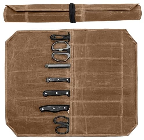 Leogony Knife Roll Bag for Chefs, 7 Slots Waxed Canvas Knife Bags