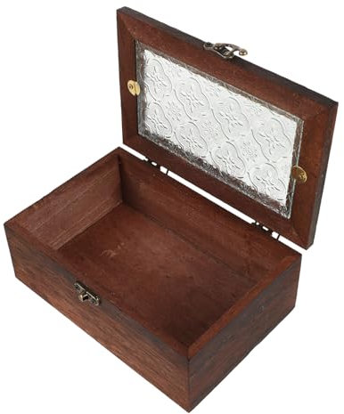 FRCOLOR Holz Schmuckschatulle Mit Glasdeckel Und Verschluss Vintage Begonien-design Massives Holz Aufbewahrungsbox Für Schmuck Sammlerstücke Und Büroorganisation Kleine Staubschutz Kiste