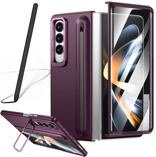 Coque pour Galaxy Z Fold3 avec béquille, Coque avec Stylet et Emplacement pour Stylet S Pen, Protection d'écran Avant pour Samsung Galaxy Z Fold3 avec Support Pliable-Rouge