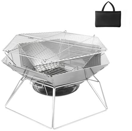 YTYTU Tragbarer Lagerfeuer BBQ Grill, Abnehmbarer Holzkohlegrill, Feuerstellen-Grillrost Mit Verstellbarer Höhe, Zum Kochen Im Freien, Camping, Wandern, Picknicks