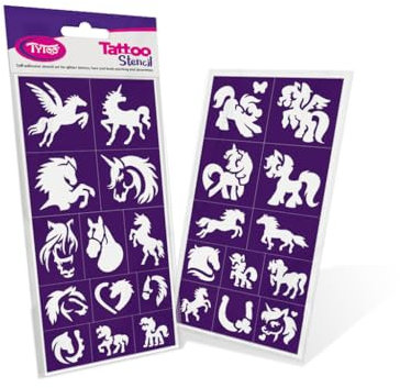 TyToo Glitzer Tattoo Schablonen Set – wiederverwendbare Vorlagen für Kinder & Erwachsene – EU-Design, hautfreundlich, perfekt für Partys, Kinderschminken & Bodypainting (Pferde und Ponys)