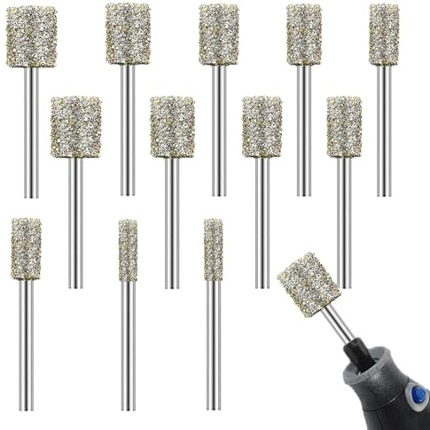 InYoHui Diamond Grinding Bit Set for Dremel | 12Pcs, 50-60 Grit, 3mm Shank, For Stone, Glass, Ceramic Engraving, Drilling, Polishing