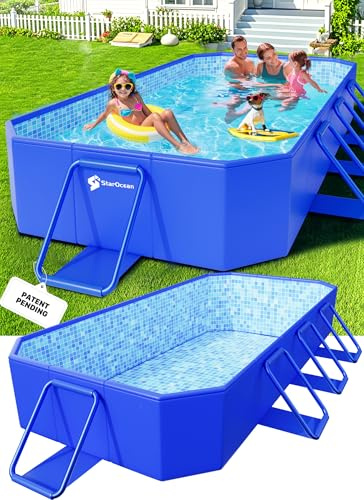 Piscina pieghevole grande non gonfiabile portatile pieghevole per bambini e adulti, piscina pieghevole per cortile, guscio in plastica rigida, sovradimensionato, blu, 250 x 140 x 50 cm