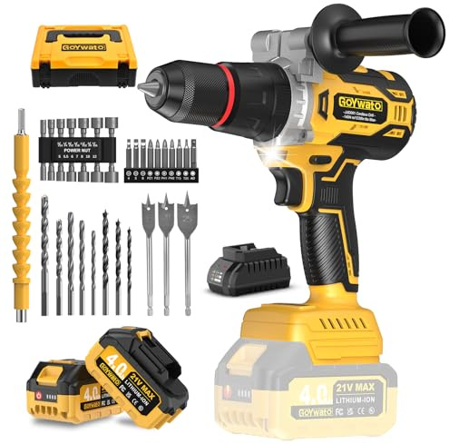Perceuse Visseuse Sans Fil 21V - 140Nm 2300rpm Max Brushless Visseuse Devisseuse Sans Fil Perceuse à Percussion avec 2 Batteries 4,0Ah, 20+3 Réglages de Couple, Mandrin 13mm, 2 Vitesses pour Bricolage