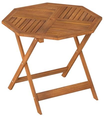GOPLUS Mesa de Jardín Octogonal de Madera Maciza con Estructura en X | Mesa Auxiliar Exterior con Agujero para Sombrilla de 5 cm, Mesita Interior para Balcón y Terraza, Natural