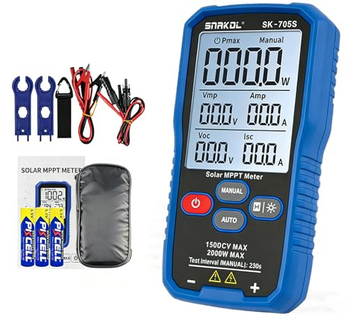 PV Messgerät, 2000 W SK-705S Solarpanel tester Solar MPPT Leistungstester | für Photovoltaikmodule,nicht höher als DC 150V 35A, Leerlaufspannungs Fehlerbehebung mit 3,2 LCD-Display, Voc Isc Vmp Pmax