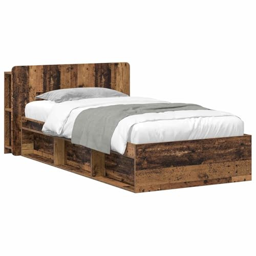 vidaXL Bettgestell mit Stauraum Altholz 100 x 200 cm Holzwerkstoff, Moderne Schlafzimmermöbel, rechteckiger Holz-Bettrahmen, praktische Aufbewahrung, minimalistischer Stil