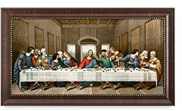 DECORARTS Das letzte Abendmahl von Leonardo Da Vinci. Giclée-Drucke auf Leinwand mit passendem braunem Rahmen im Retro-Stil. Gesamtgröße mit Rahmen: 68 x 38 cm, fertig zum Aufhängen.