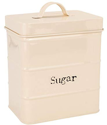 Harbour Housewares Metal Sugar Canister - Cream - Pack of 1 - Retro Kitchen Storage Sweetener Granular Sugar Caddy Preserve Food Tin Bin Container Jars Airtight Lid